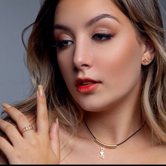 CHOKER SIGNS ZIRCONIA + ROSÉ GOLD PLATED - Picture 2 of 10